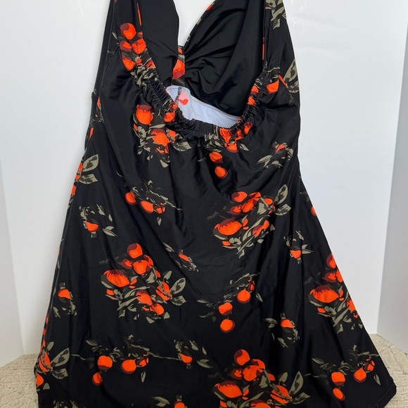 Cocoship Black Orange Print Tie Halter Swimdress 3XL - Picture 4 of 11